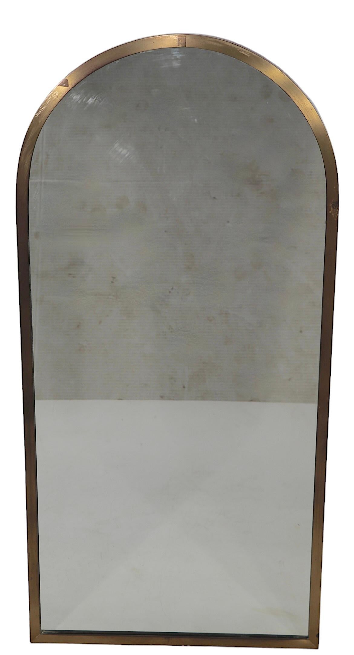 Arched Top Brass Framed Mirror over Wall Mount  Glass Shelf with Brass Supports For Sale 11