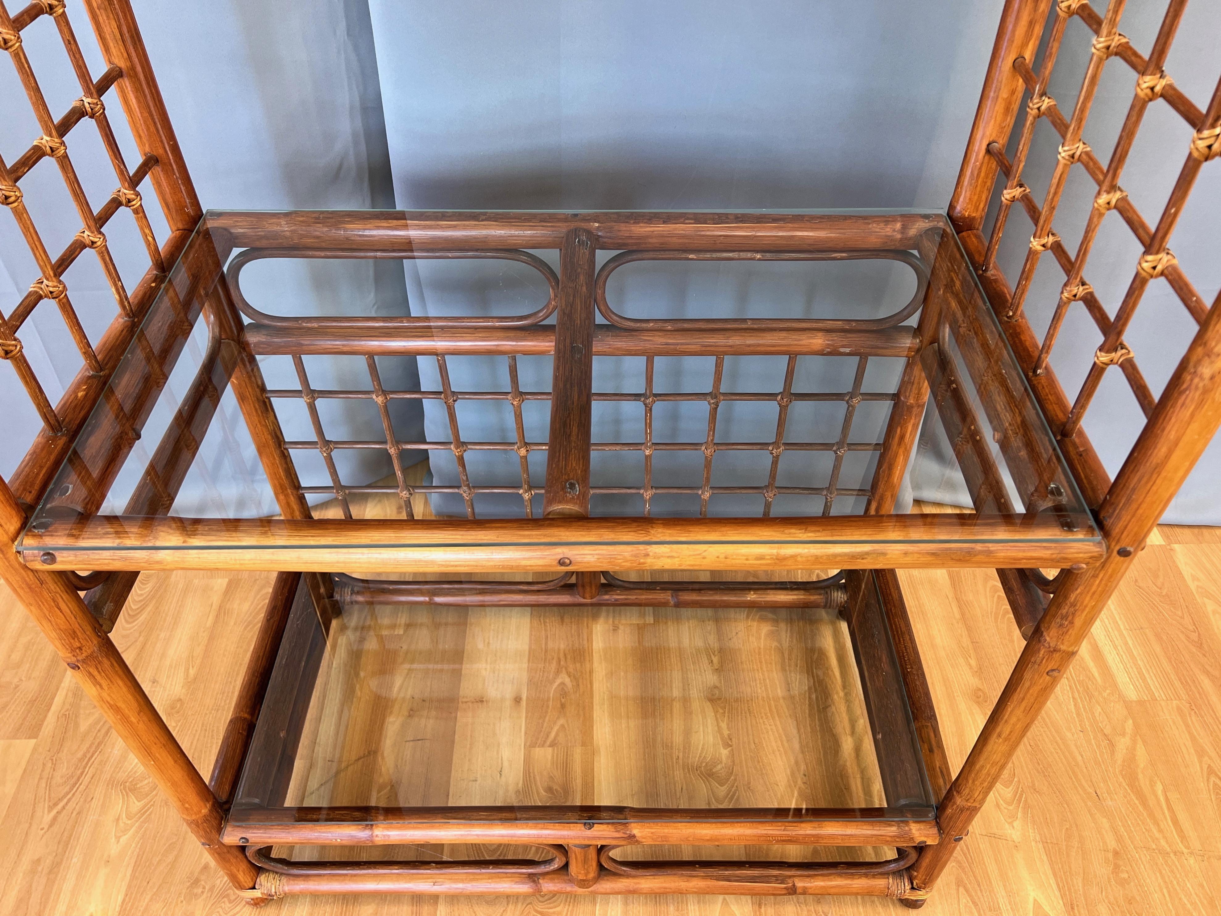 Arched-Top Stained Rattan Étagère with Three Glass Shelves, 1970s For Sale 6