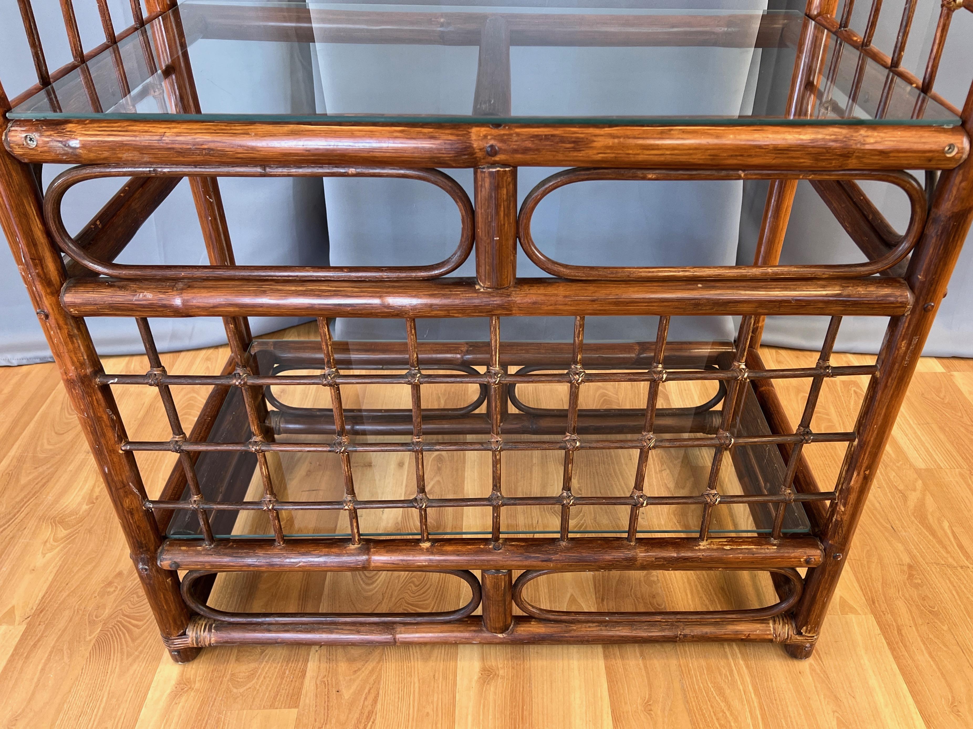 Arched-Top Stained Rattan Étagère with Three Glass Shelves, 1970s For Sale 10