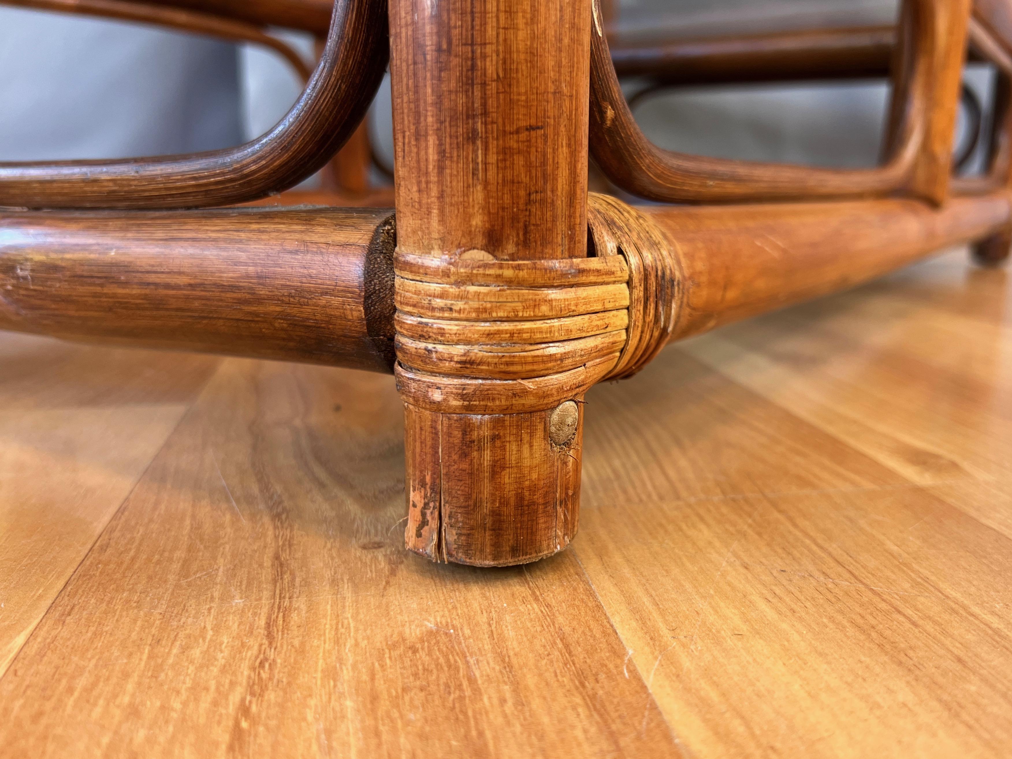 Arched-Top Stained Rattan Étagère with Three Glass Shelves, 1970s For Sale 11