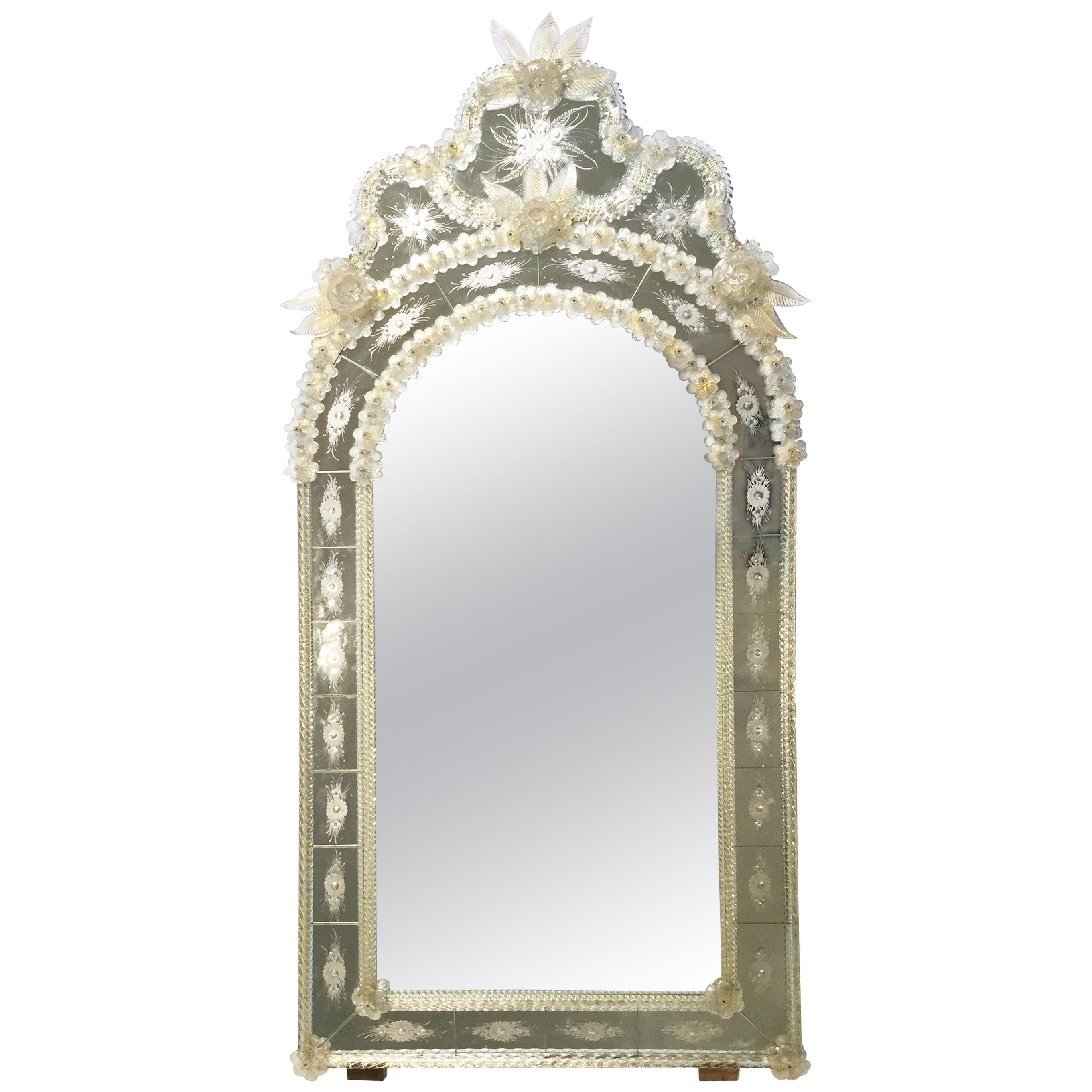 Arched Venetian Mirror with Etched and Gold Blown Glass