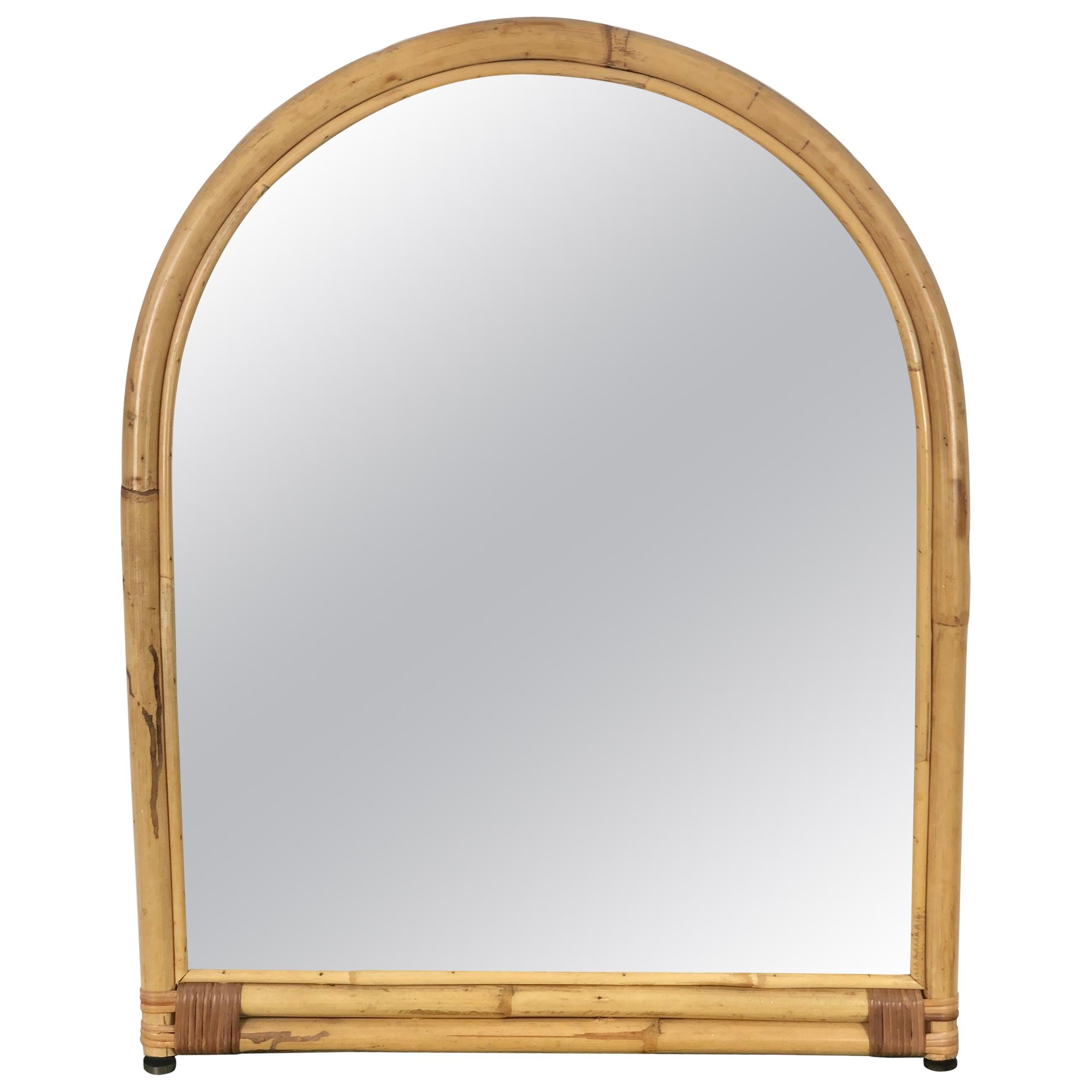 Arched Wall Mirror in Bamboo and Rattan, Italy, 1960s