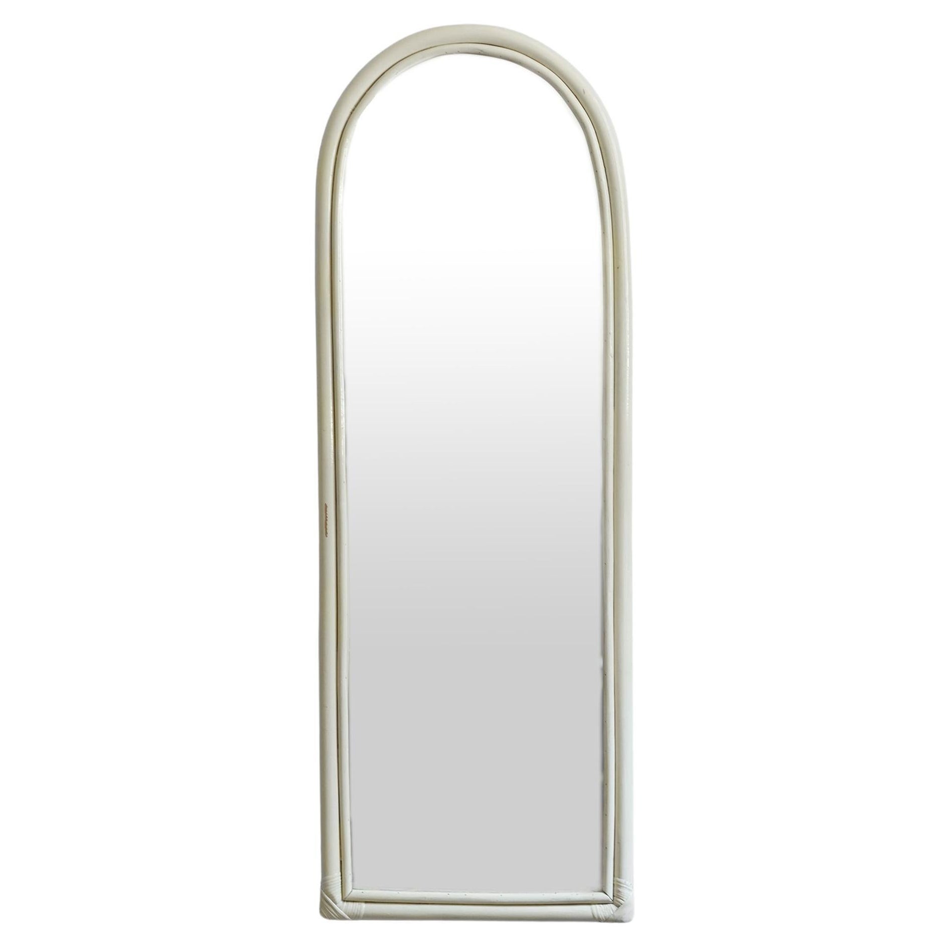 Arched Wall Mirror in Ivory-Lacquered Bamboo, 1970