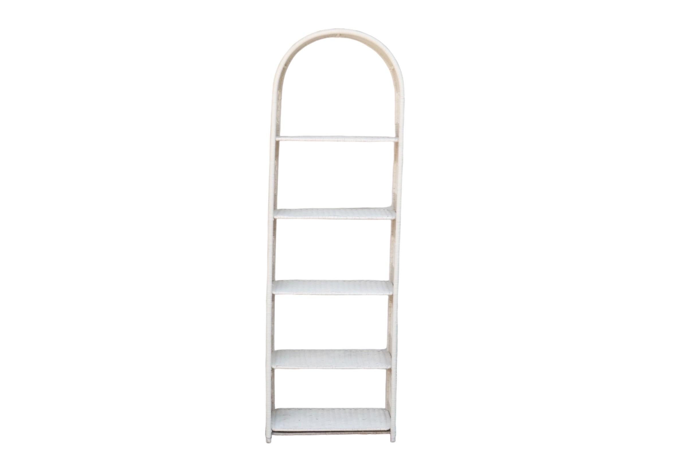 Arched White Wicker Etagere For Sale 2