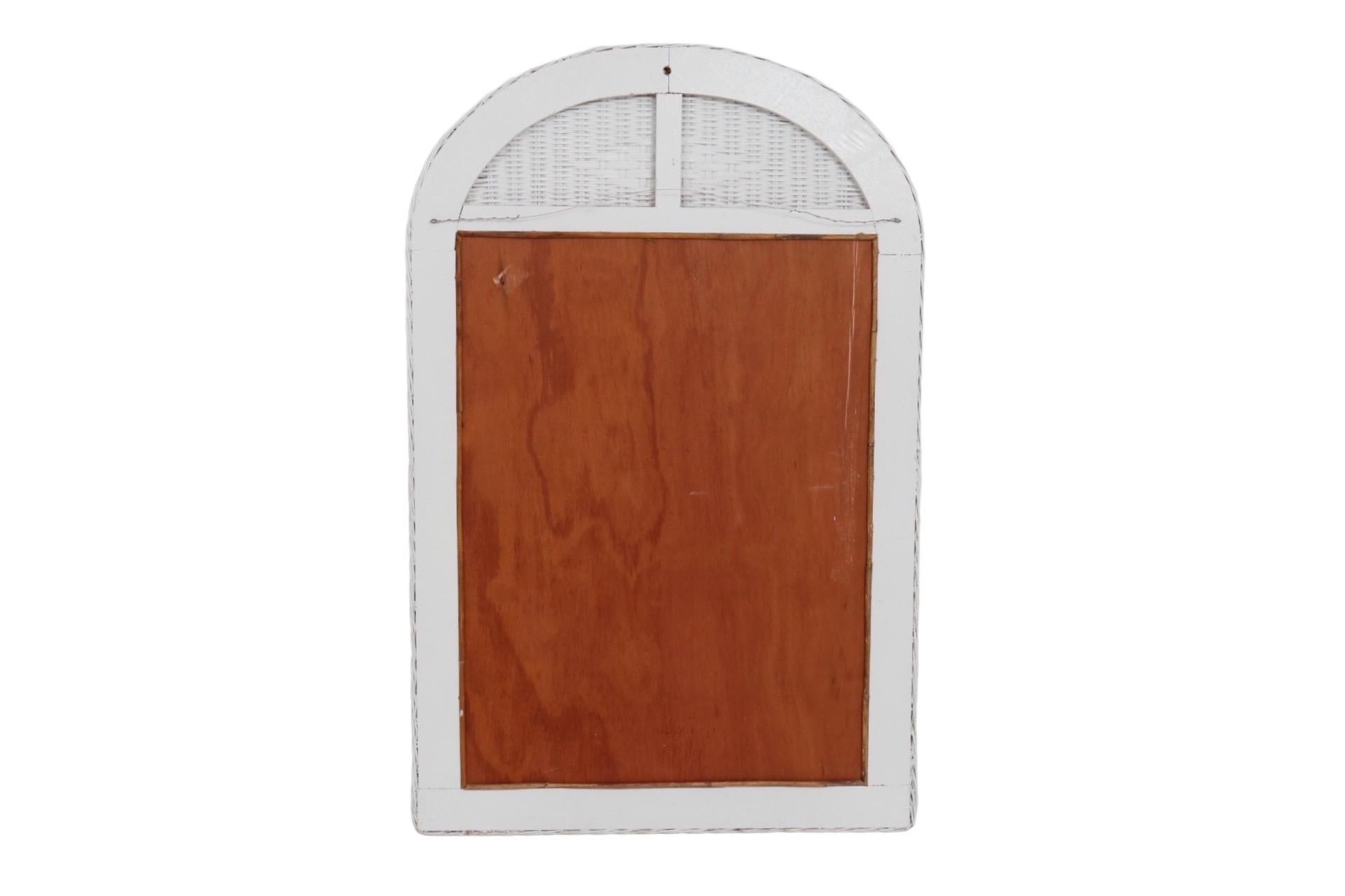 20th Century Arched White Wicker Wall Mirror For Sale