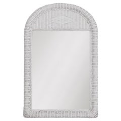 Used Arched White Wicker Wall Mirror