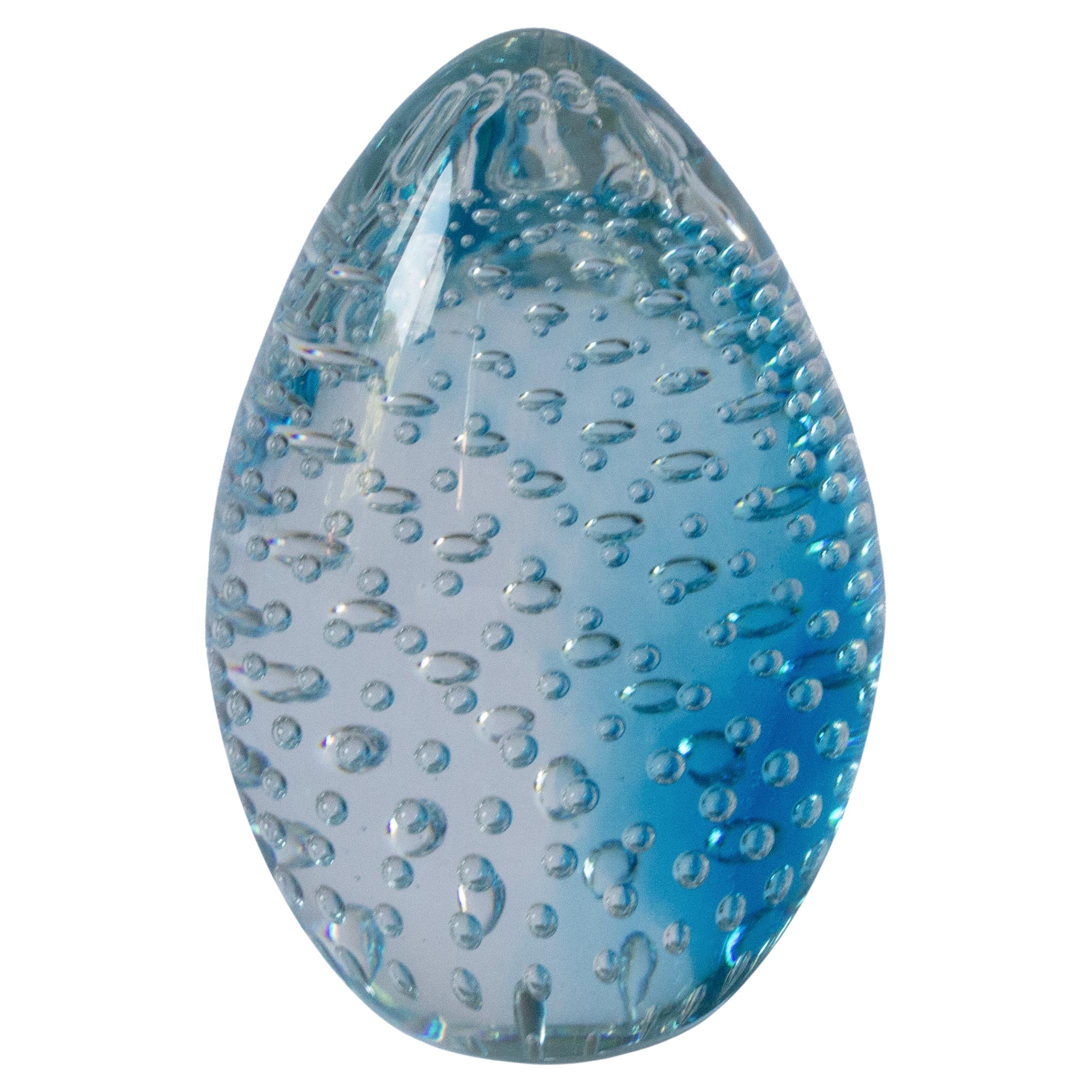 Presse-papiers Archemide Seguso en verre bleu avec bulles d'air en forme de spirale, Murano en vente