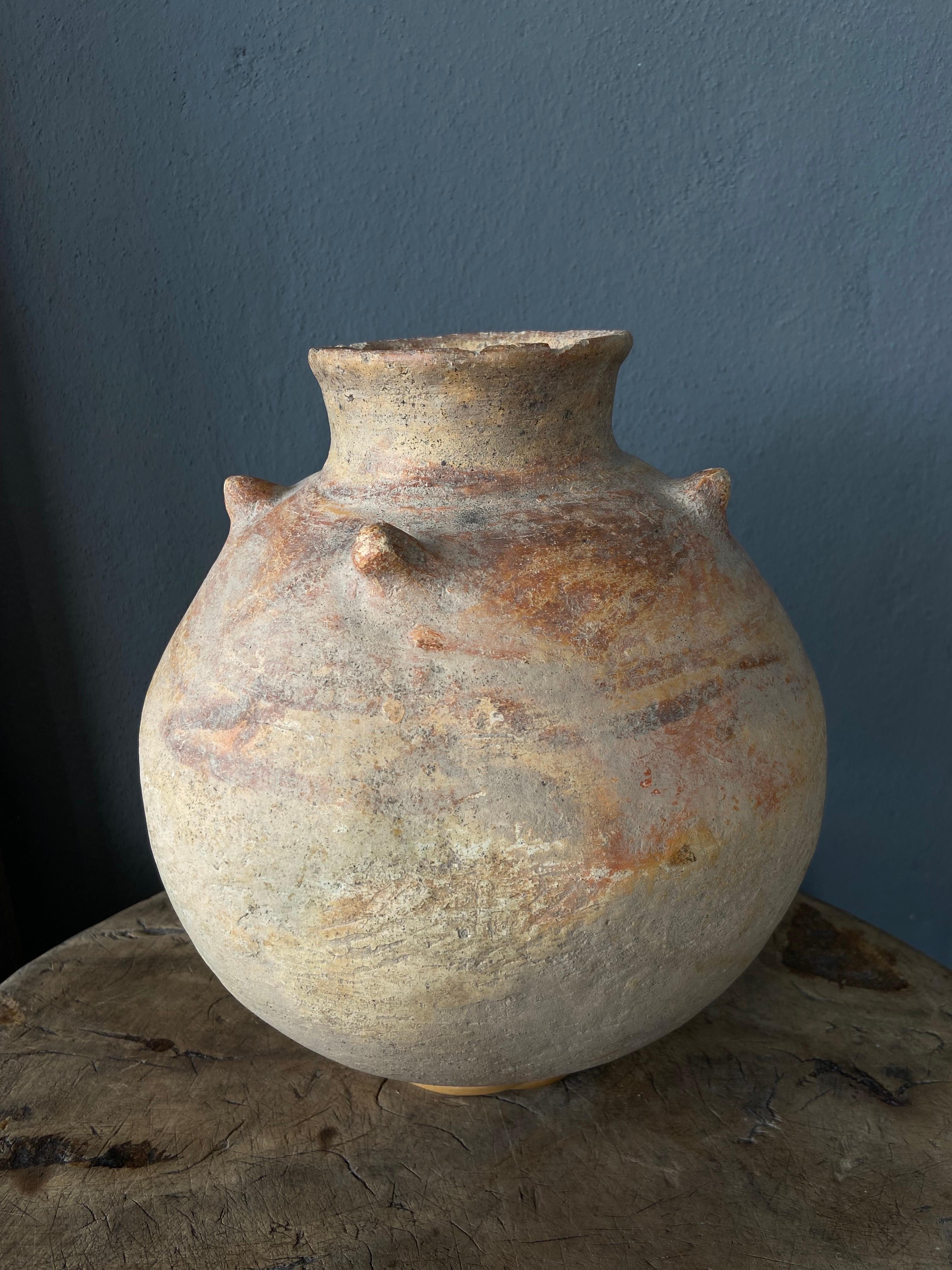Primitive Archeological Hand Painted Ceramic Vessel From Mexico, Circa 12th Century For Sale