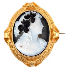 Archeological Revival Agate and High Karat Gold Cameo Brooch, circa 1870's