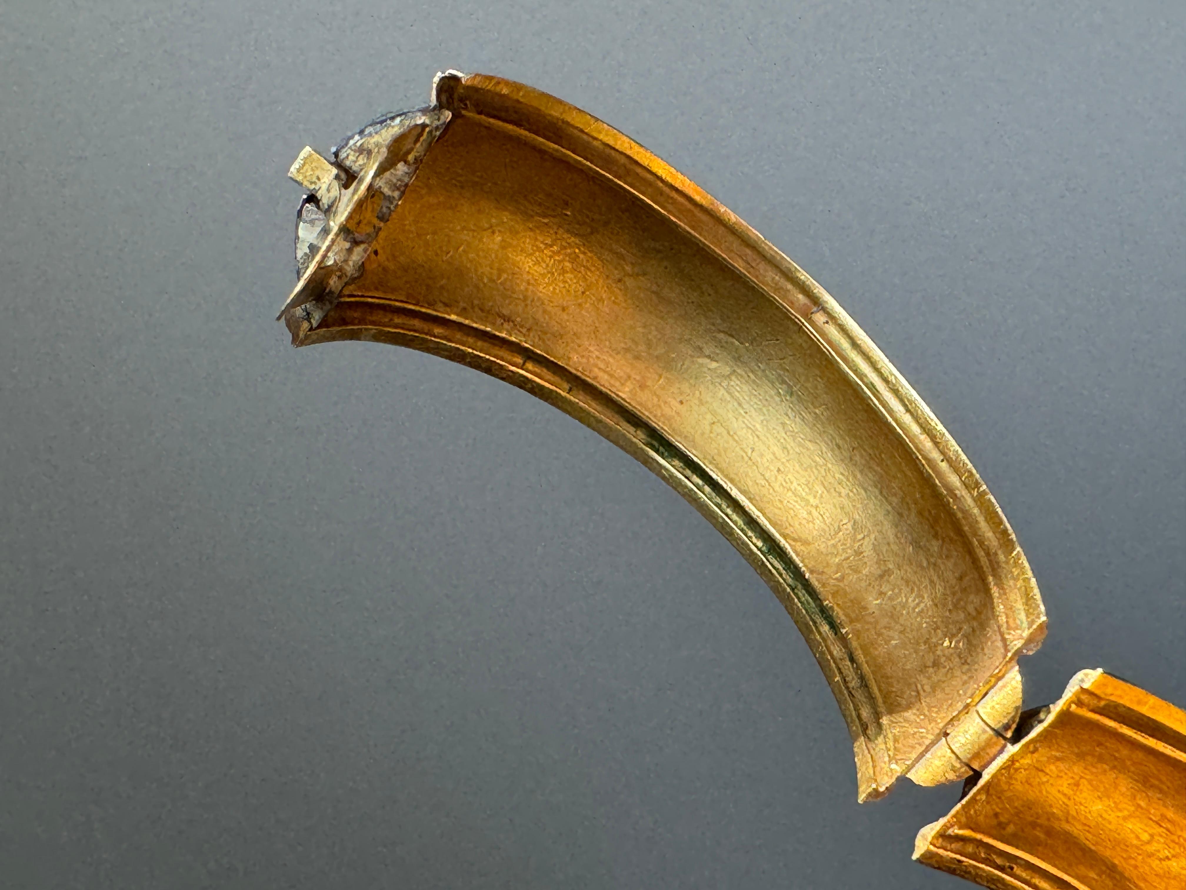 Archeological Revival Gold Enamel and Jade Intaglio Bangle Bracelet Attributed t For Sale 1