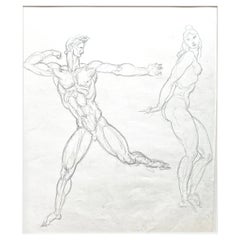 « Architecte et nu debout », dessin Art déco ancien de Donald De Lue