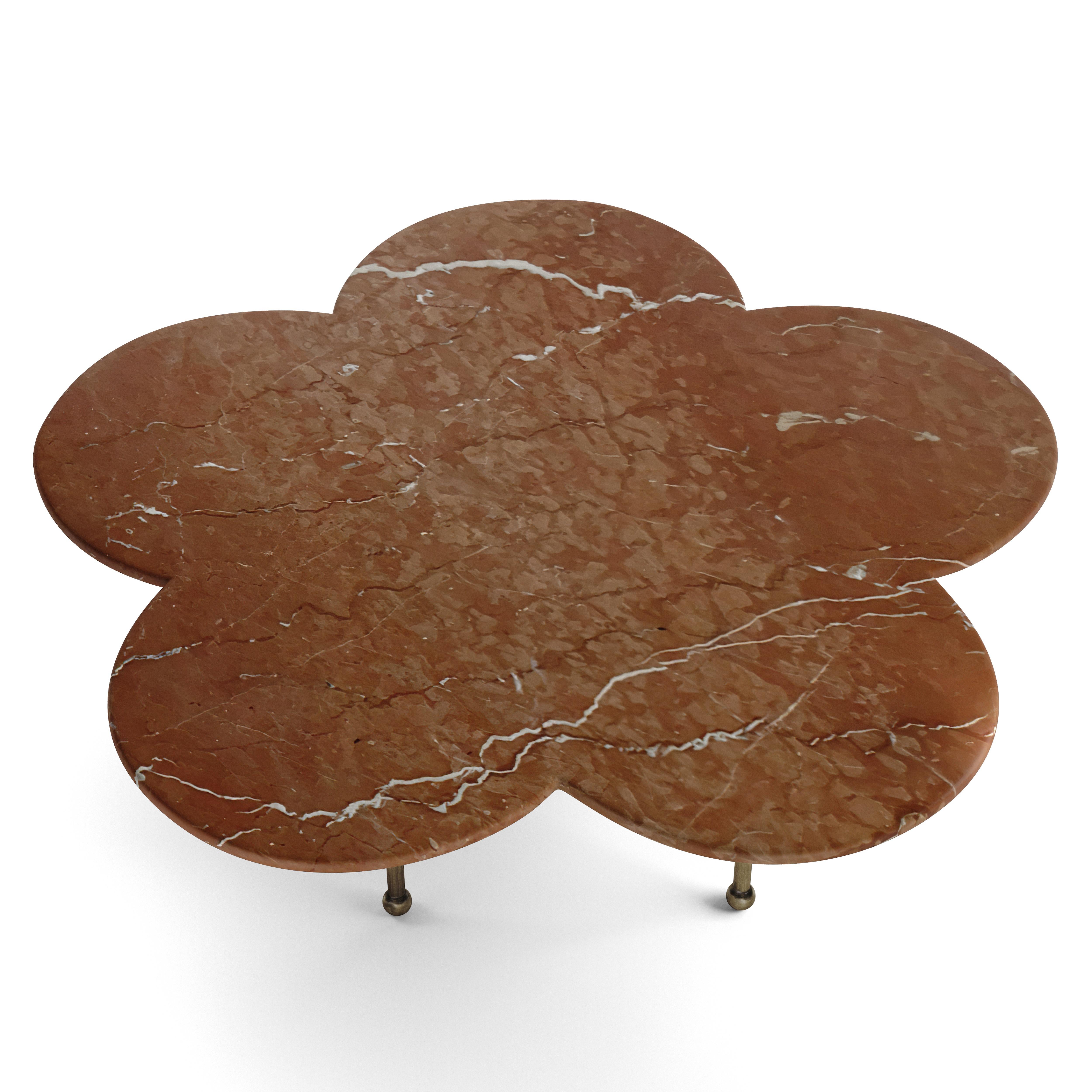American Archer Coffee Table in Rojo Marble & Brass by August Abode For Sale