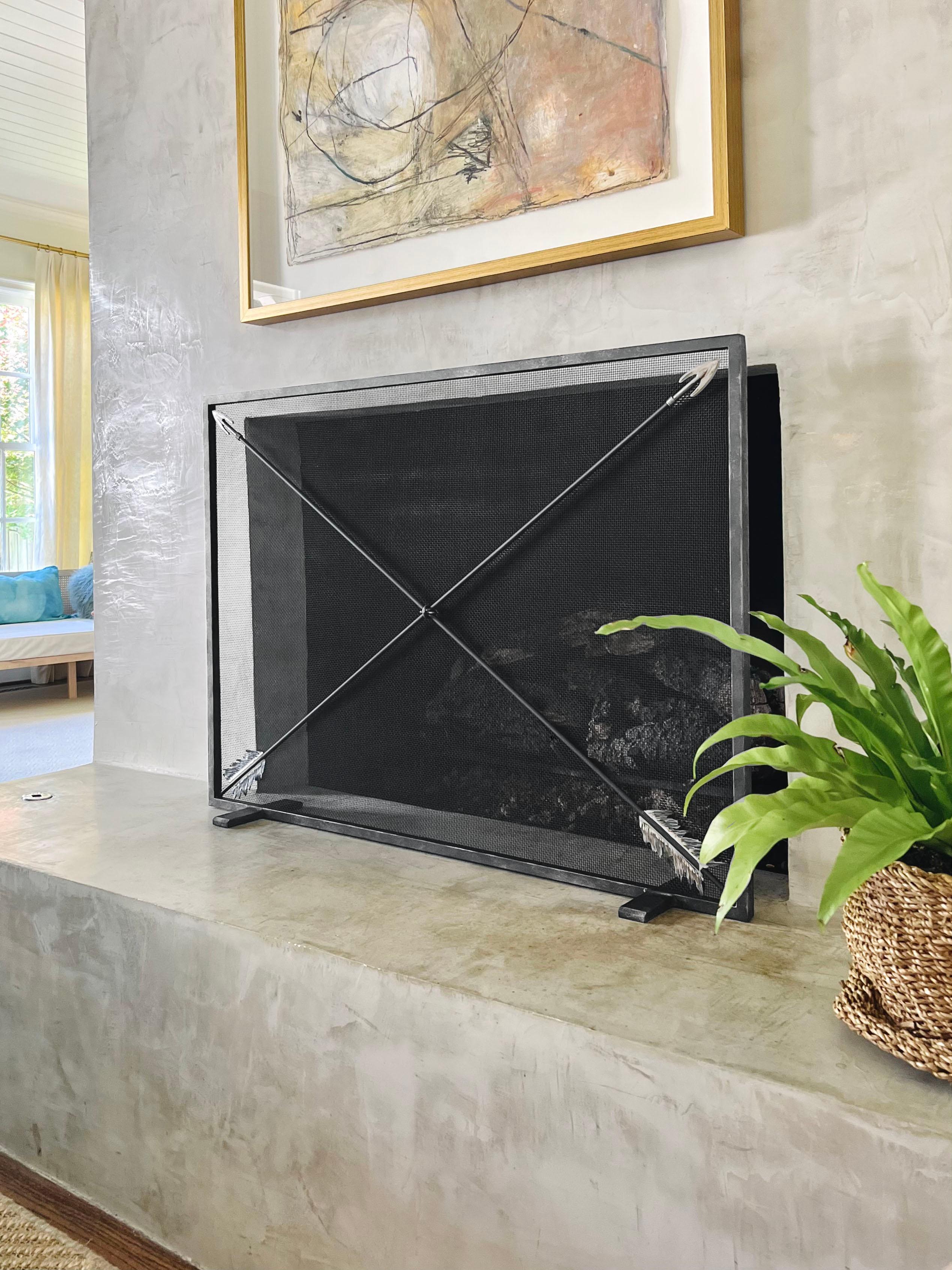 Archer Fireplace Screen in Warm Black, Ready To Ship For Sale 2