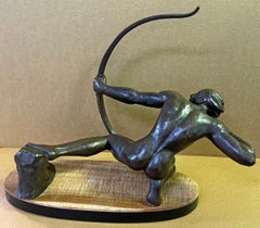"Archer", rarissime et spectaculaire sculpture en bronze Art déco de Riolo