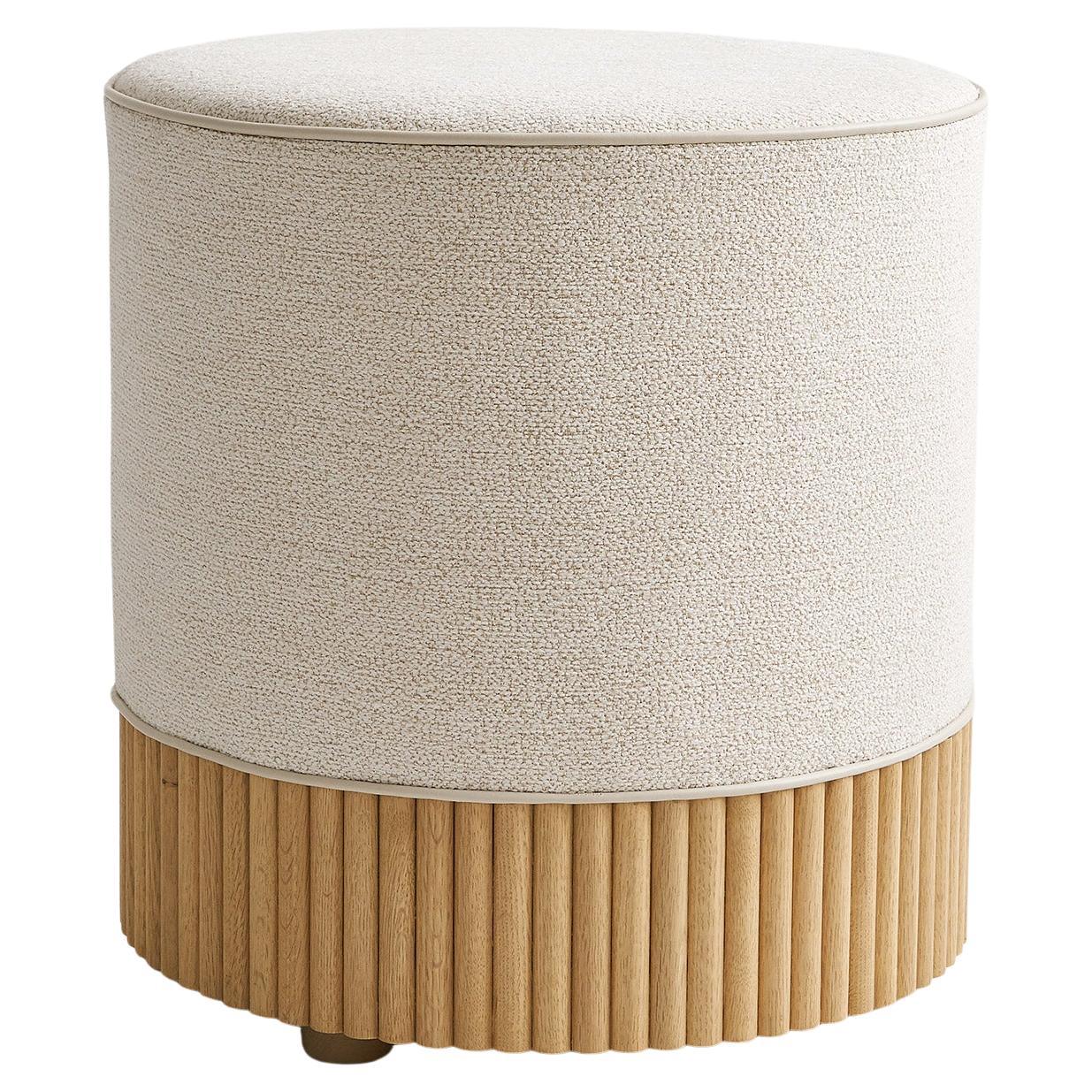 Modern Custom Round Ottoman with Slat Base Detail  For Sale