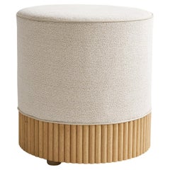Modern Custom Round Ottoman with Slat Base Detail