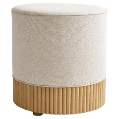 Modern Custom Round Ottoman with Slat Base Detail 