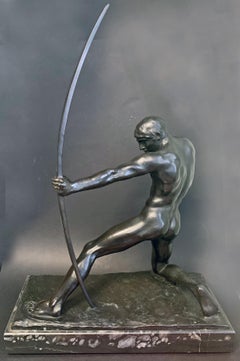 "Archer, " Rare, Sensuous Art Deco Bronze Sculpture with Male Nude by Gemignani