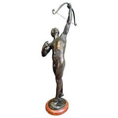 "Archer, " Remarkable Nude Male Bronze Sculpture by Uphues