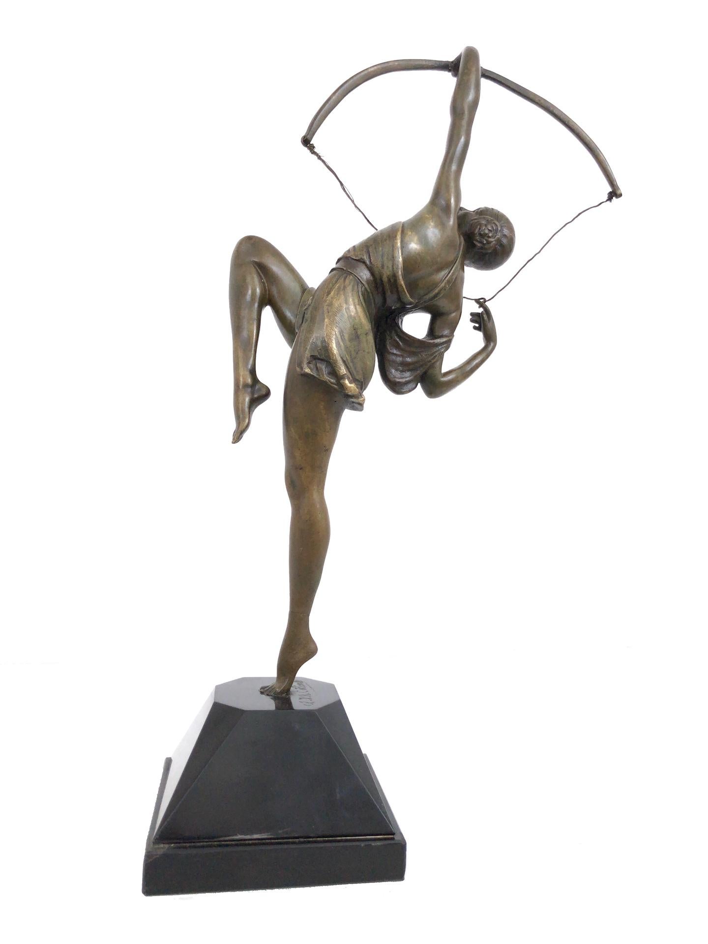 Patinated Archer Sculpture in Bronze Attributed to Pierre Le Faguays, French Art Deco