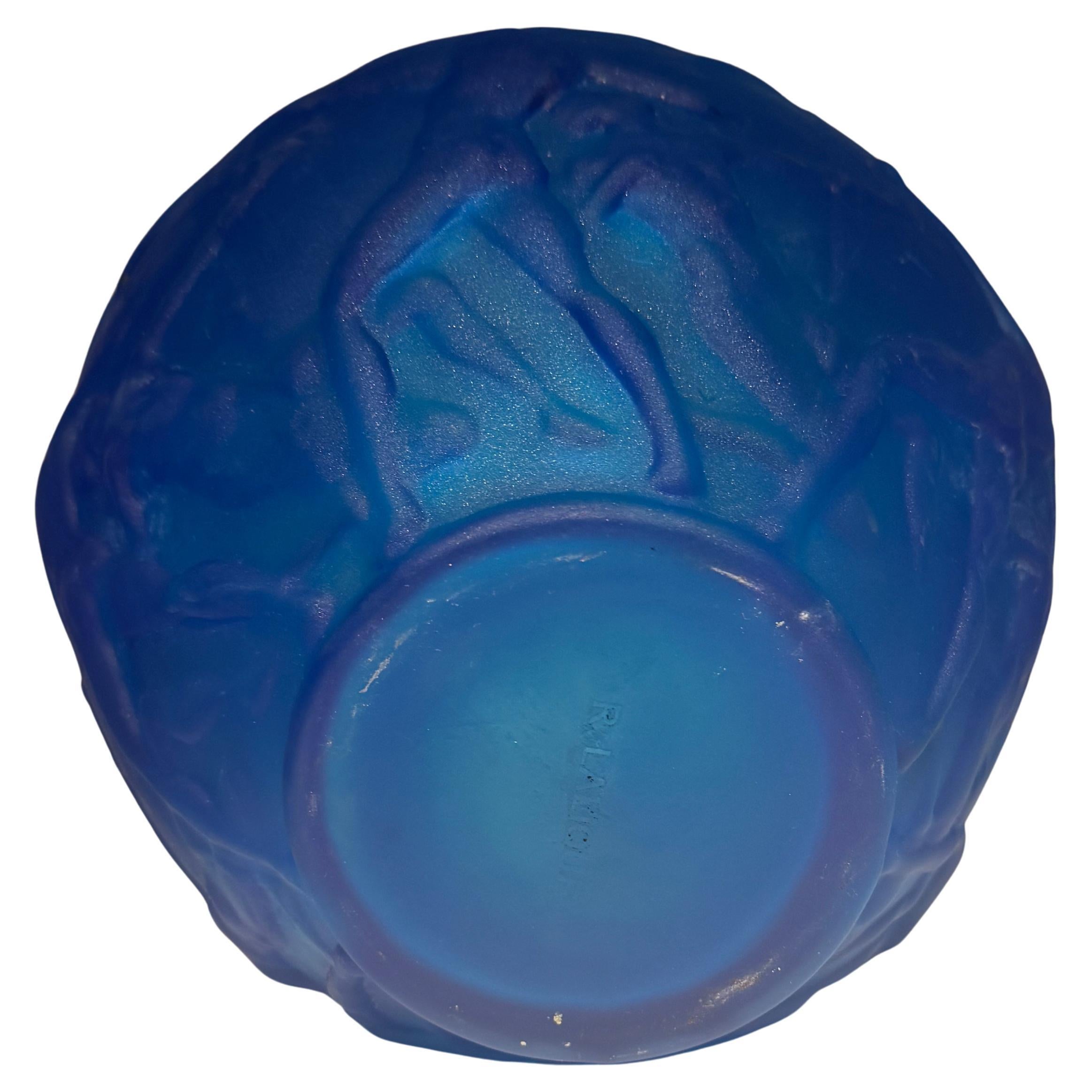 20th Century 'Archers' Electric Blue Molded Glass Vase, After René Lalique, Circa 1921