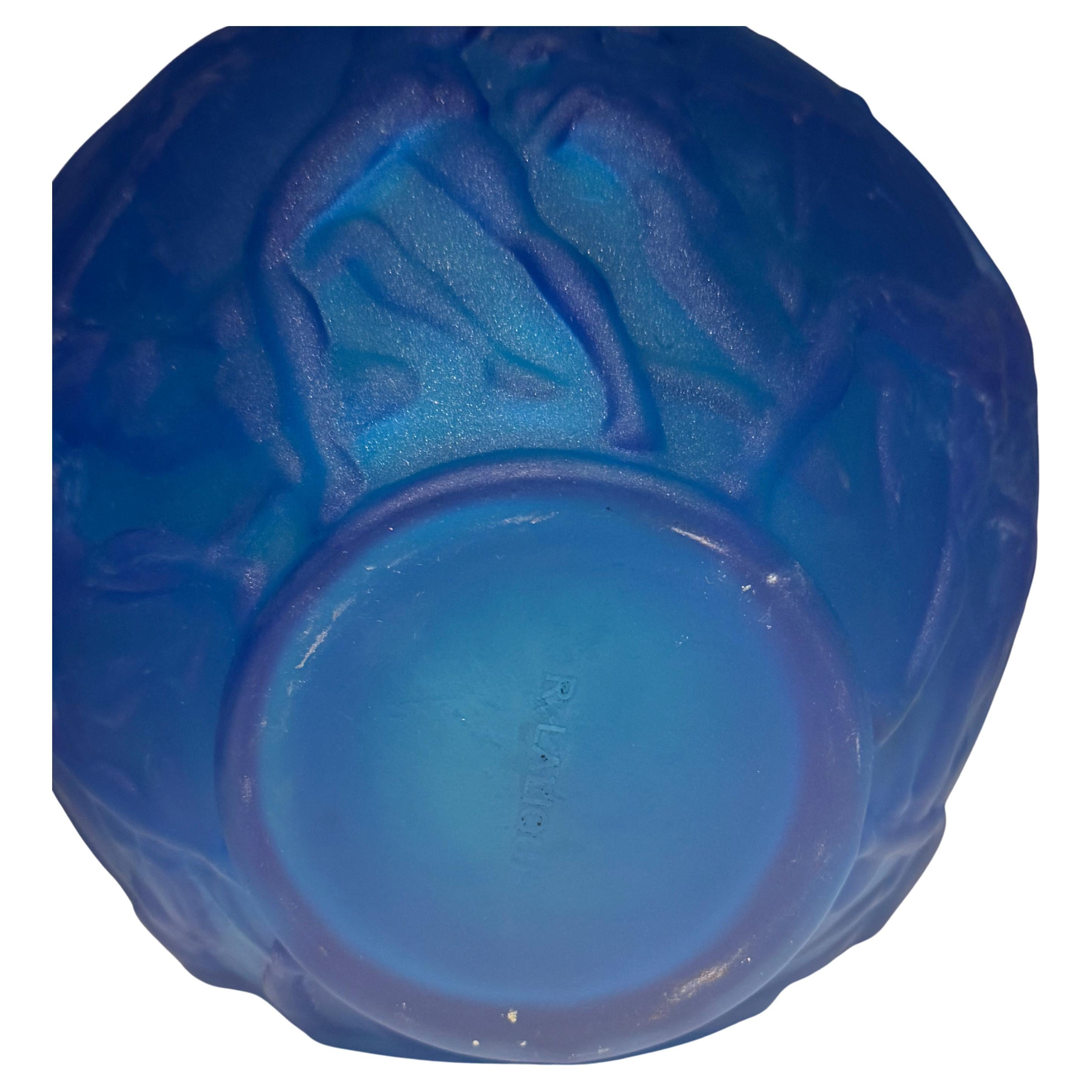 Art Glass 'Archers' Electric Blue Molded Glass Vase, After René Lalique, Circa 1921