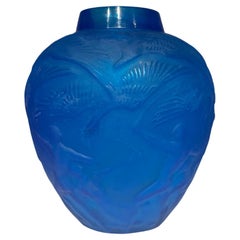 'Archers' Electric Blue Molded Glass Vase, After René Lalique, Circa 1921