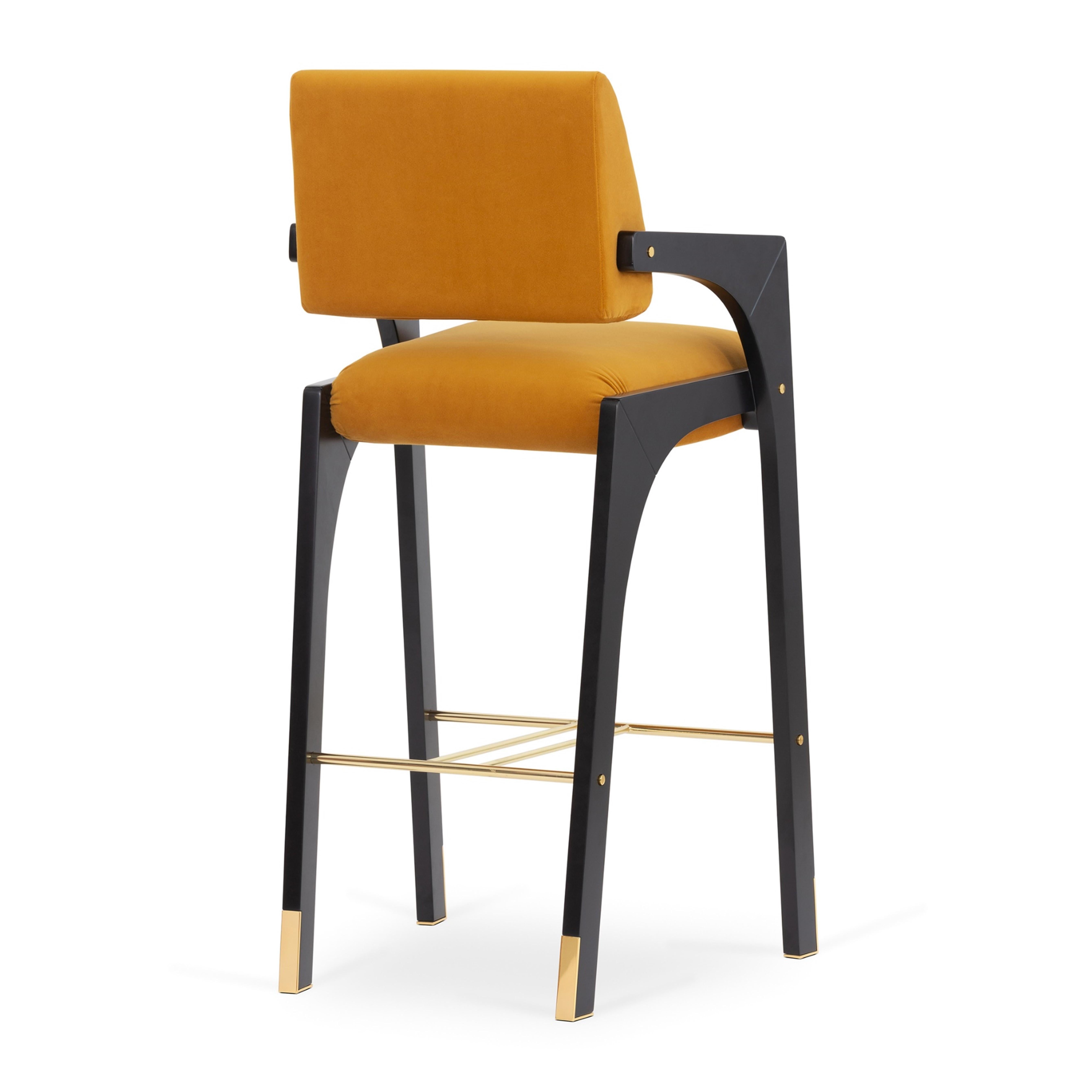 Polished Arches Bar Stool, Smooth Velvet & Brass, Insidherland by Joana Santos Barbosa For Sale