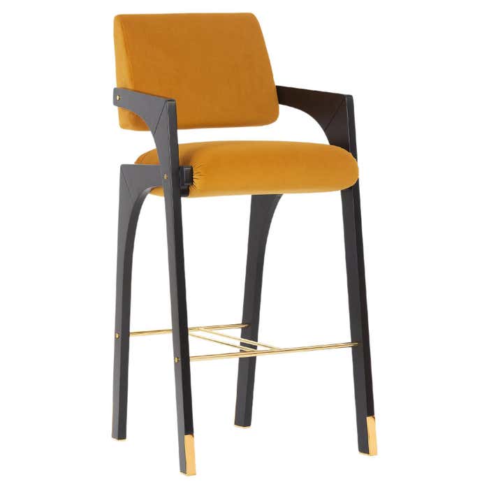 Modern sculptural mustard velvet lacquered Arches bar stool by ...