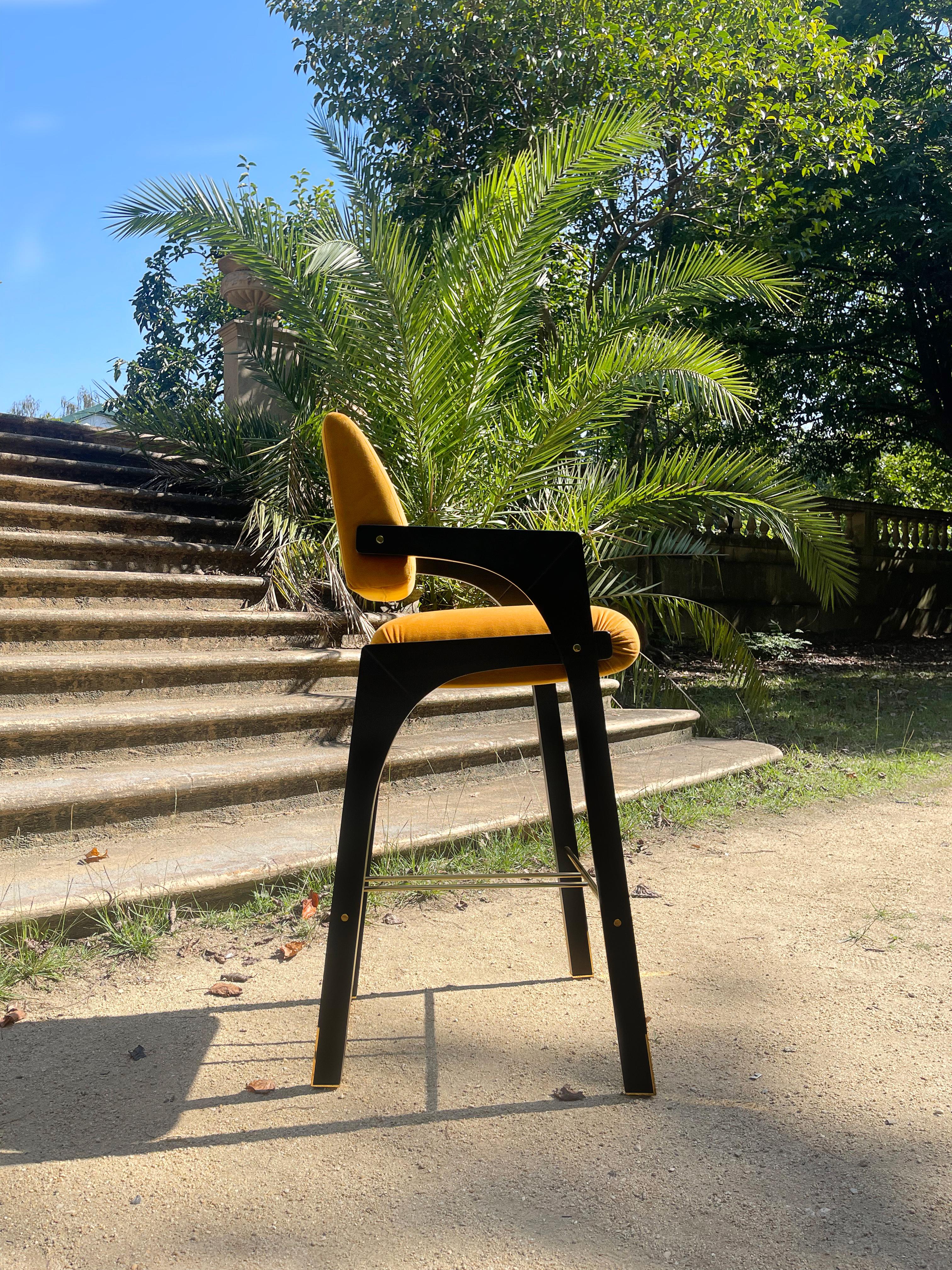 Arches Bar Stool, Smooth Velvet & Brass, Insidherland by Joana Santos Barbosa For Sale 1