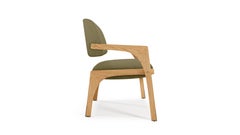 Contemporary natural oak fern green bouclé Arches dining chair by InsidherLand