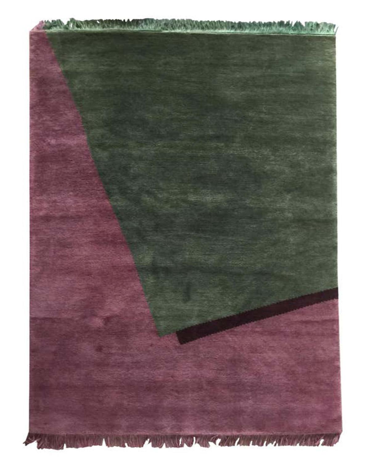 Teppichbögen - Teppich handgeknüpft aus Wolle Burgundgrün Geometrische farbige Fransen