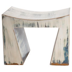 Artistic Washed Blue and Earthy Brown Contemporary Ceramic Bench by Elsa Foulon