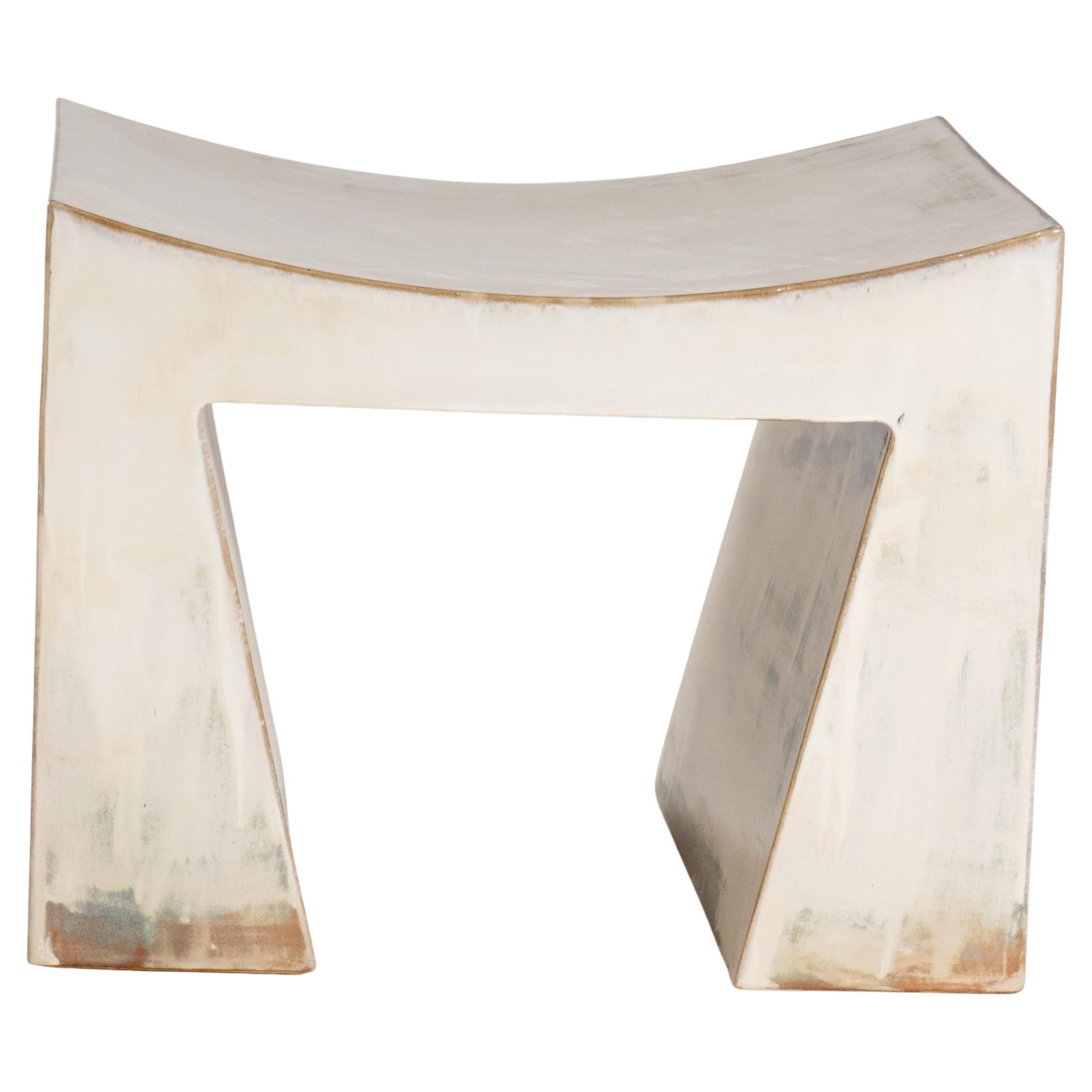 Vintage Inspired Weathered Off-White Contemporary Ceramic Bench by Elsa Foulon