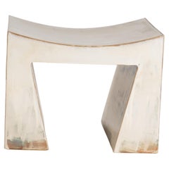 Vintage Inspired Weathered Off-White Contemporary Ceramic Bench by Elsa Foulon