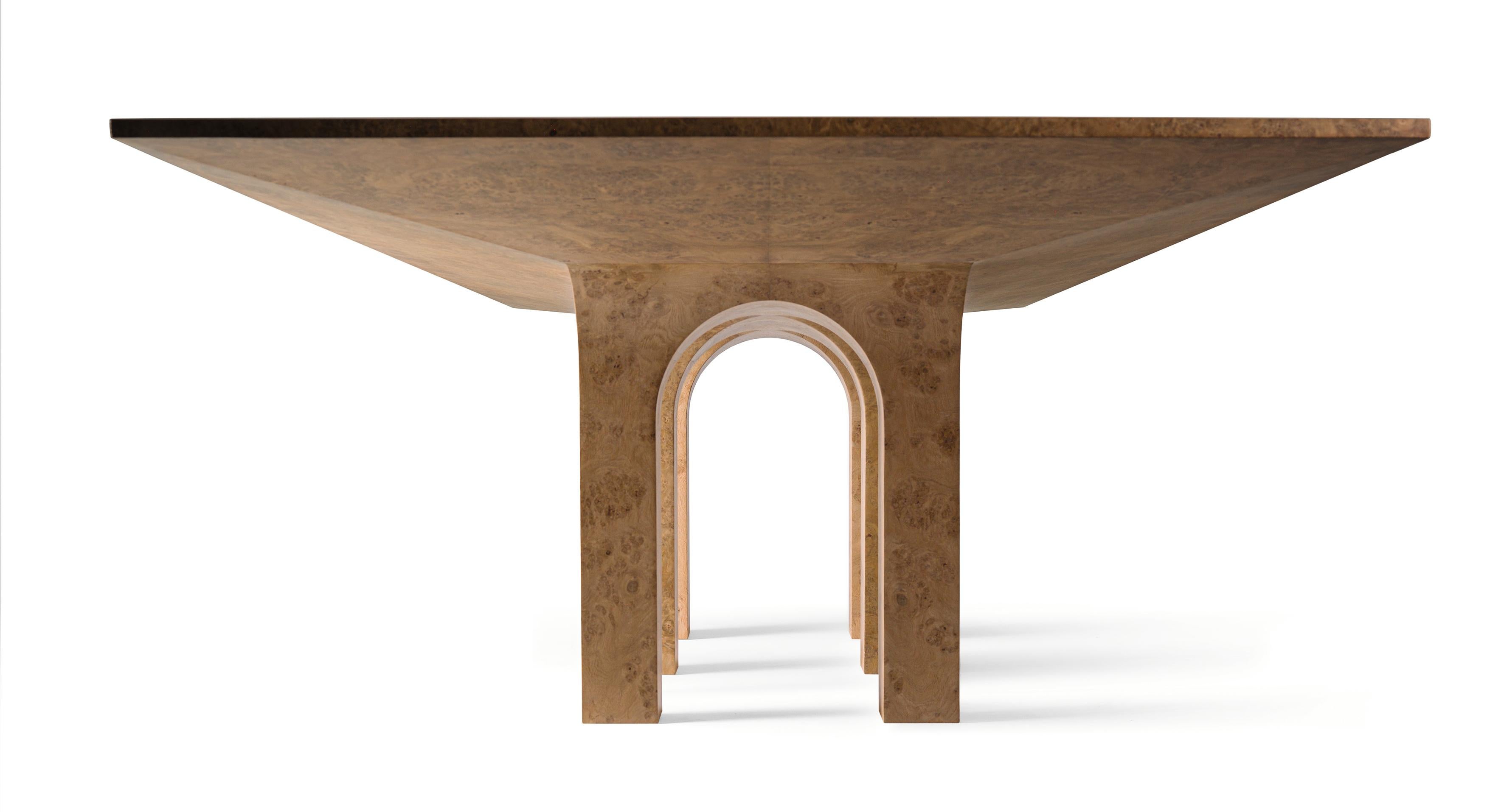 Italian ARCHI Dining Table in Oak Burl and Ebony Inlays - Arches Shaped Legs For Sale