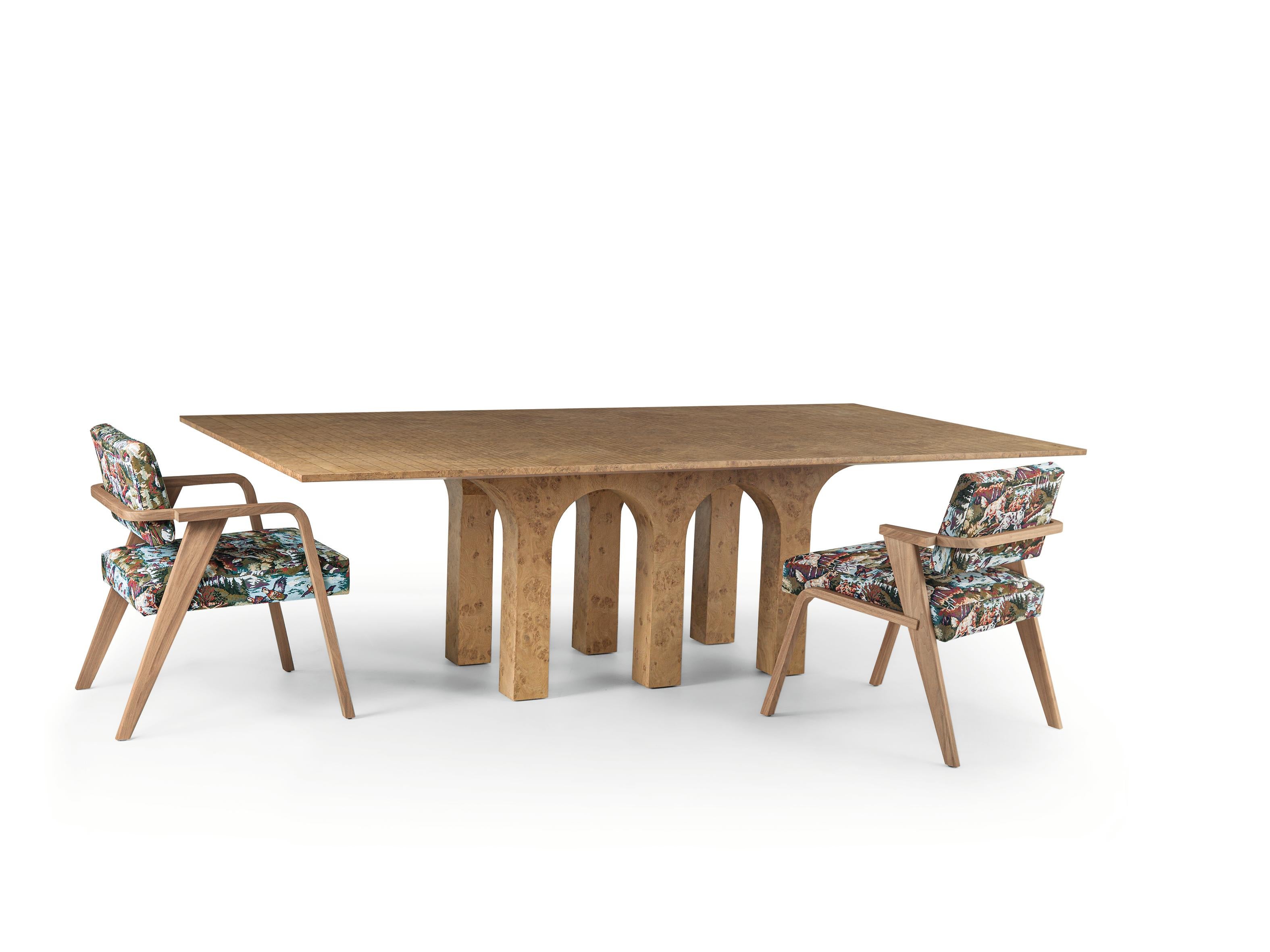 ARCHI Dining Table in Oak Burl and Ebony Inlays - Arches Shaped Legs In New Condition For Sale In Lentate sul Seveso, Monza e Brianza