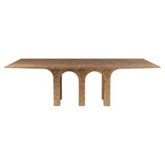 Table de salle à manger ARCHI en ronce de chêne et incrustations d'ébène - pieds en forme d'arcs