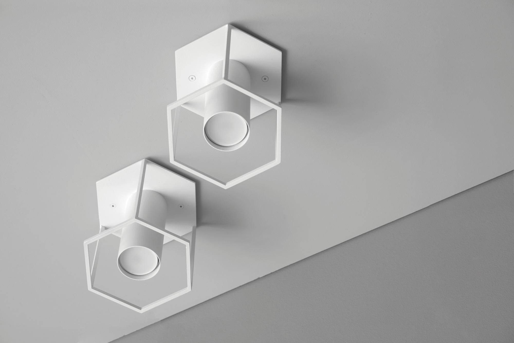 Powder-Coated Archi Hex White Ceiling Lamp by +kouple For Sale