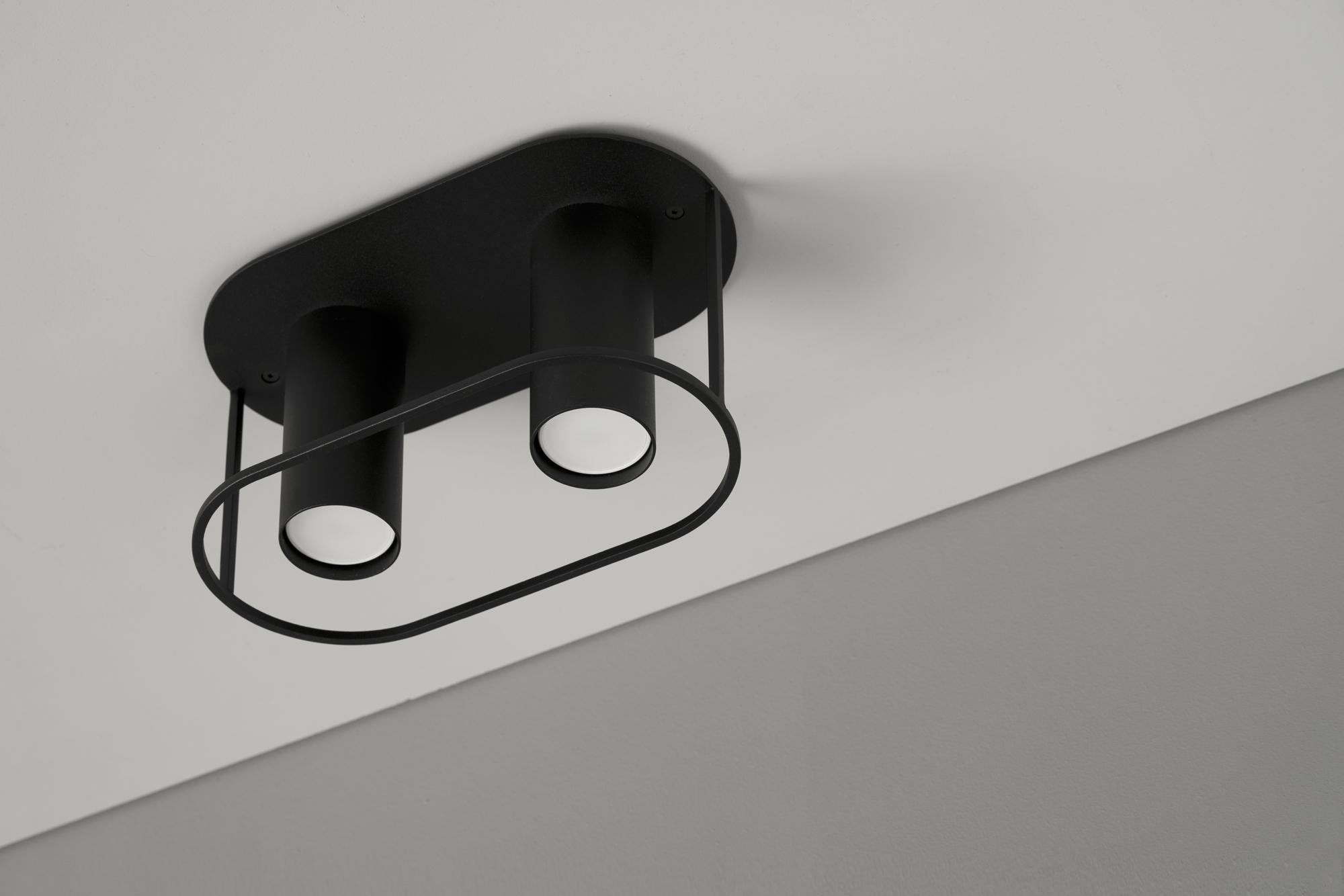 Archi Round Twins Black Ceiling Lamp by +kouple
Dimensions : 26 x 13 x 13,8 cm : D 26 x L 13 x H 13,8 cm. 
Matériaux : Acier peint par poudrage.

Disponible en différentes couleurs. Veuillez nous contacter.

Toutes nos lampes peuvent être câblées en