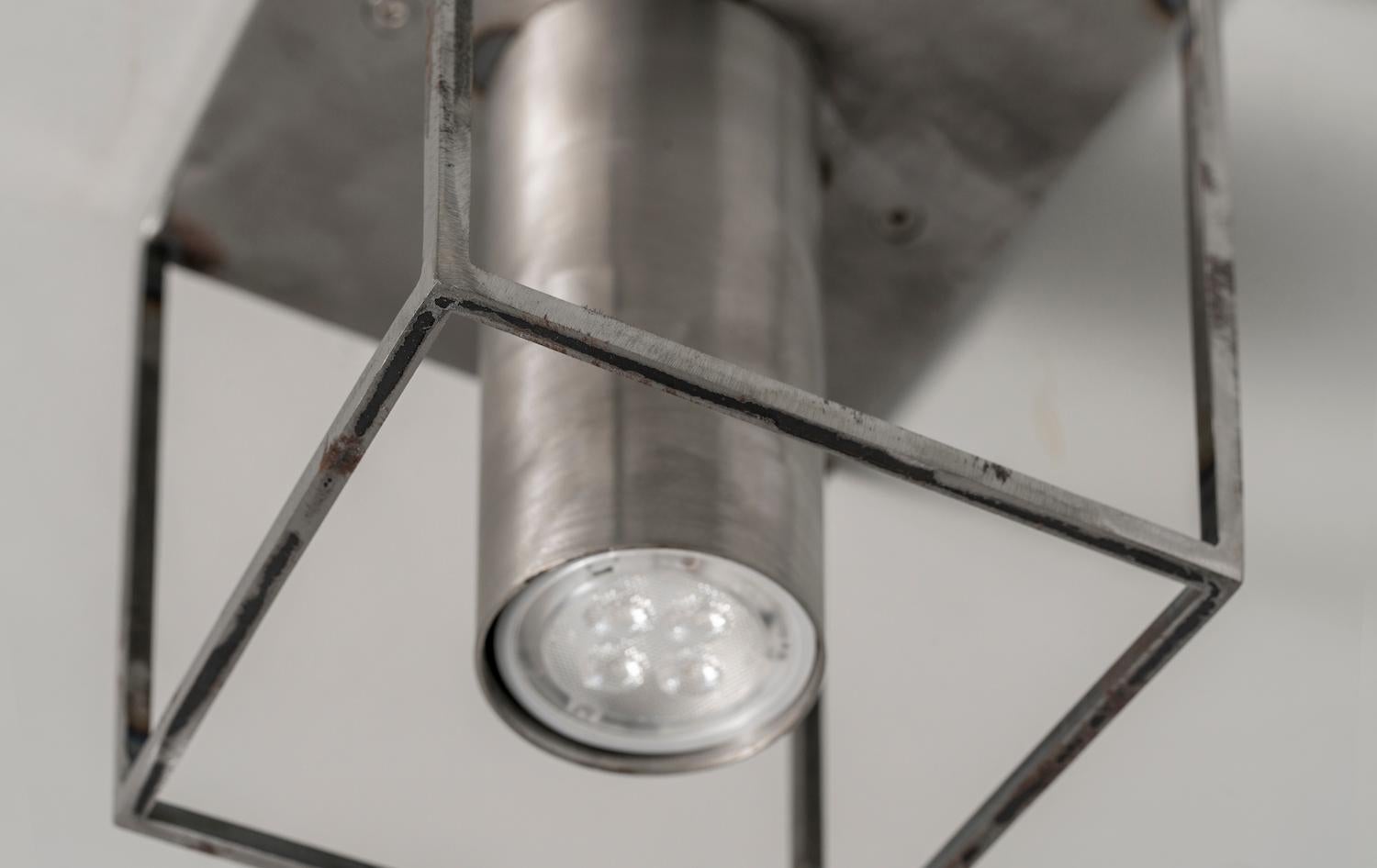 Post-Modern Archi Square Single Raw Steel Ceiling Lamp by +kouple For Sale