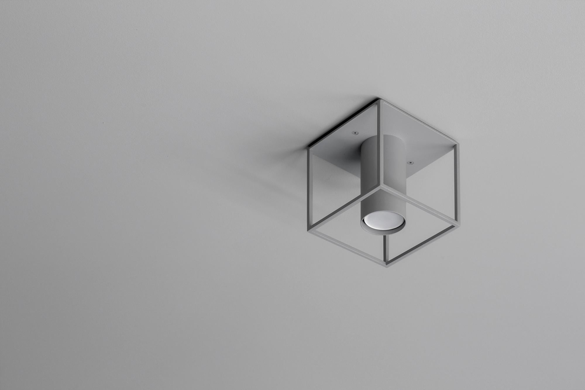 Powder-Coated Archi Square Single Raw Steel Ceiling Lamp by +kouple For Sale