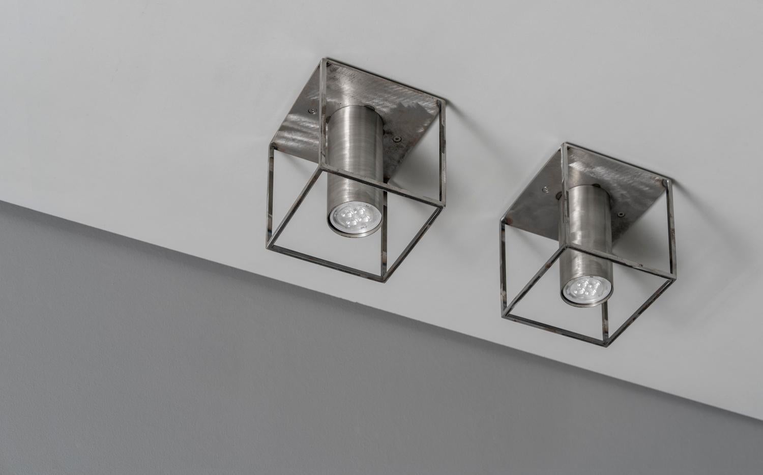 Archi Square Single Raw Steel Ceiling Lamp by +kouple In New Condition For Sale In Geneve, CH