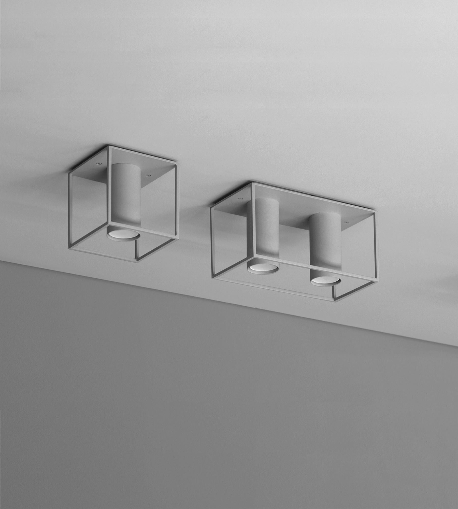 Powder-Coated Archi Square Twins Grey Ceiling Lamp by +kouple For Sale