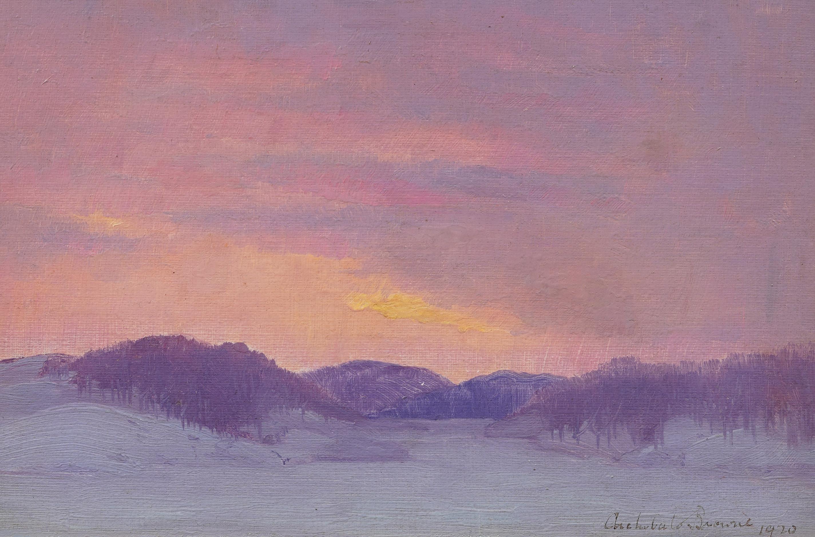 Antiguo óleo canadiense impresionista de paisaje invernal de Joseph Archibald Browne (1862 - 1948). Óleo sobre tabla. Firmado. Enmarcado. Mide 15 por 19 pulgadas en total y 10 por 14 pintado solo.
