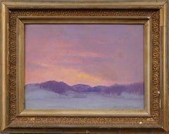 Antiguo Canadiense Atardecer de Invierno Paisaje Nevado Panorámica Rara Pintura al Óleo Enmarcada