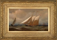 Racing Yacht Comet Off New York, Oil on Canvas, Framed, 1879