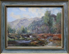 Moorland Stream - Scottish early 20thC Impressionist art landscape oil painting 