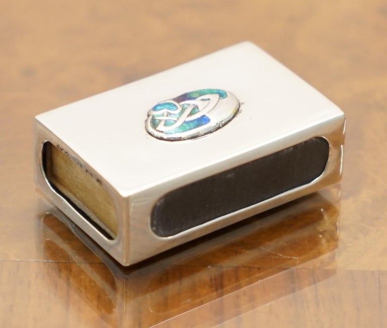 Archibald Knox Cymric Sterling Silver Vesta Matches Case Liberty's and Co Enamel at 1stDibs