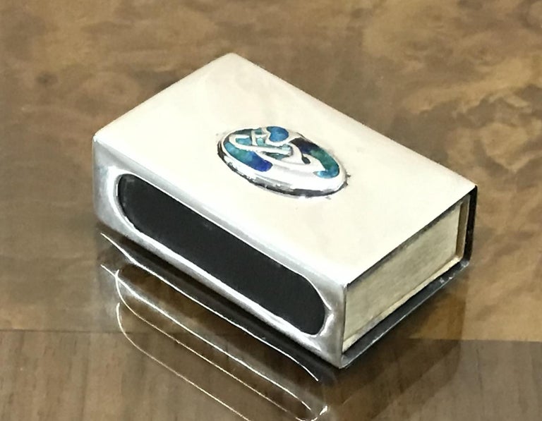 Archibald Knox Cymric Sterling Silver Vesta Matches Case Liberty's and Co Enamel at 1stDibs